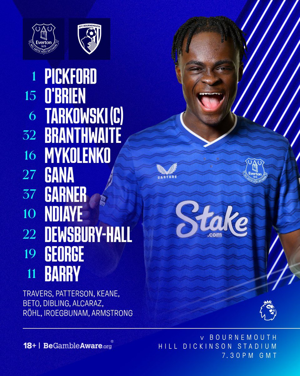 Tonight's Toffees to face <a href="/afcbournemouth/">AFC Bournemouth 🍒</a>! 🔵

#EVEBOU