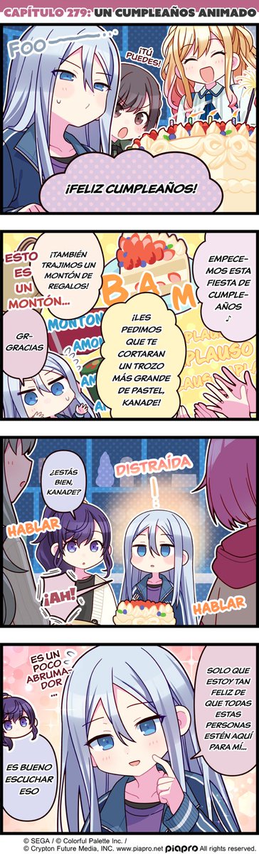 pjsekai_esp's tweet photo. ✨ Capítulo 279: Un cumpleaños animado

«💜 Qué cumpleaños tan animado~»

¡Desea a Kanade un "Feliz cumpleaños" en los comentarios! 🍰

#4koma #KanadeYoisaki https://t.co/9wS7Vnef8t