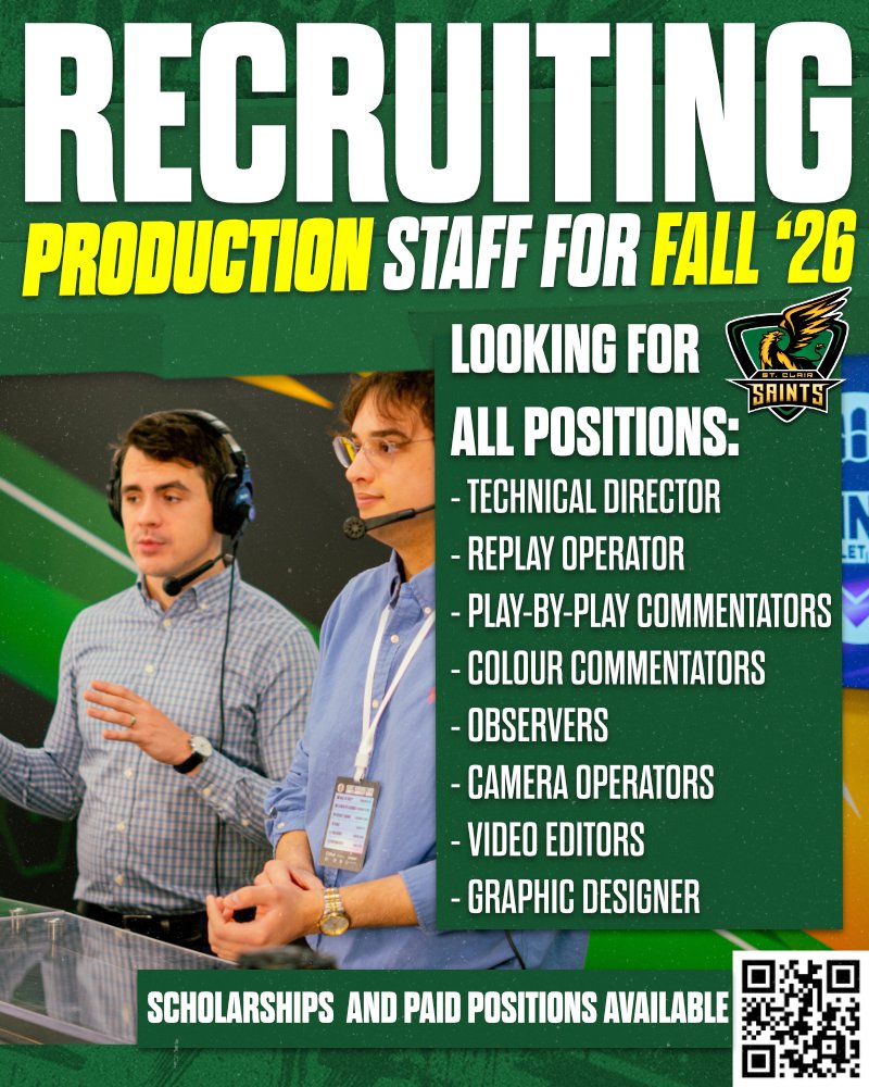 RECRUITING for PRODUCTION STAFF FALL 2026!

Hey everyone! St. Clair College is actively looking for new students to join our award winning broadcast &amp; production team. If you're interested, please fill out the form below.

Work Study (paid positions) and scholarships available!