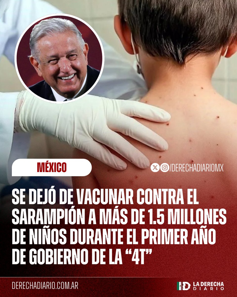 🚨🇲🇽 | NEGLIGENCIA CRIMINAL: Durante el primer año del gobierno de AMLO se dejó de vacunar a 1.5 millones de niños contra el sarampión, debido a compraas tardías, falta de dosis y medicamentos retenidos en almacenes.
