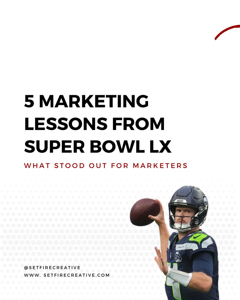 SetFireCreative's tweet photo. The Super Bowl is never just about football 🏈

It’s the biggest marketing stage of the year.

Here are a few takeaways that stood out to our team:

What lesson stood out to you most? https://t.co/nCLN5iDinr