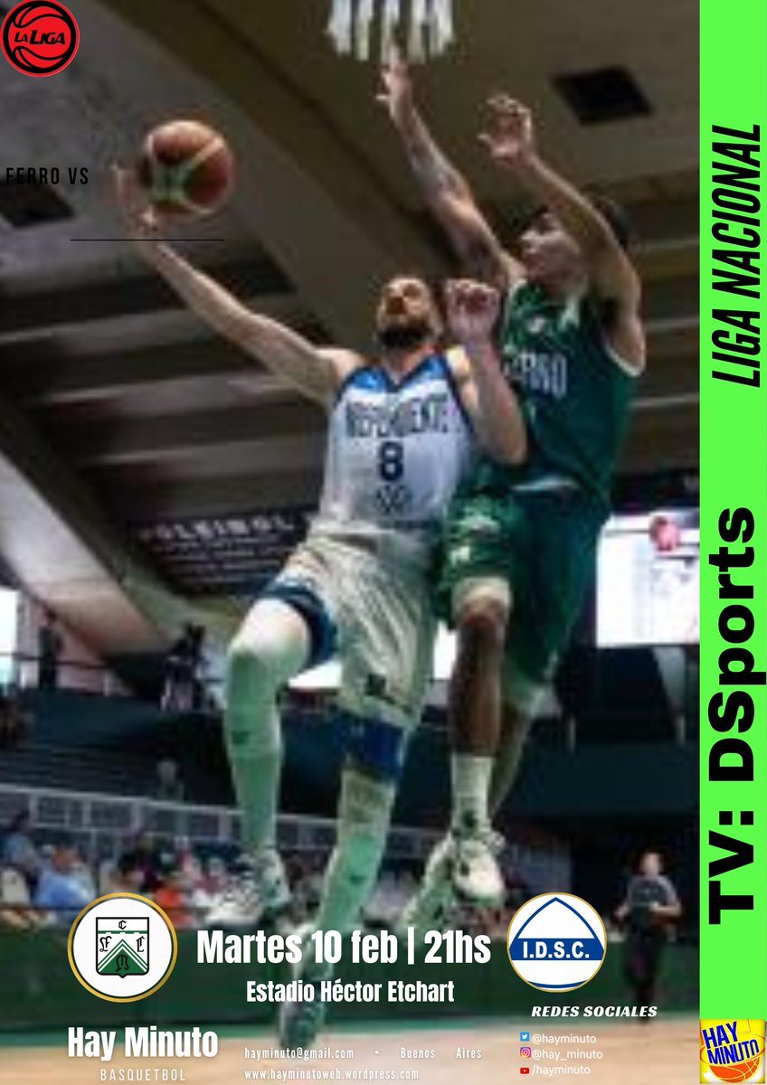 #LigaNacional 🏀
📍Fase Regular
📅 Martes 10 febrero
🕗21.00hs
🏟️ Héctor Etchart 
📺 <a href="/DSports/">DSPORTS</a>
🔜 <a href="/ferrobasquetok/">Ferro Carril Oeste Basquet</a> 2° (15-7) va a la caza del líder <a href="/sociosidscoliva/">INDEPENDIENTE OLIVA</a> 1° (14-7) en el partido de la fecha 

👥 A. Chiti - N. D'anna- A. Rosas

#LNB 🇦🇷