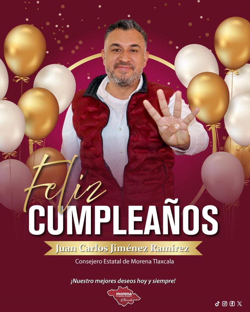 🎈Con motivo de su cumpleaños, extendemos una sincera felicitación a Juan Carlos Jiménez Ramírez, Consejero Estatal de Morena.

Reconocemos su compromiso y trabajo constante a favor de nuestro movimiento. 🎂Le deseamos salud y exito.🫂