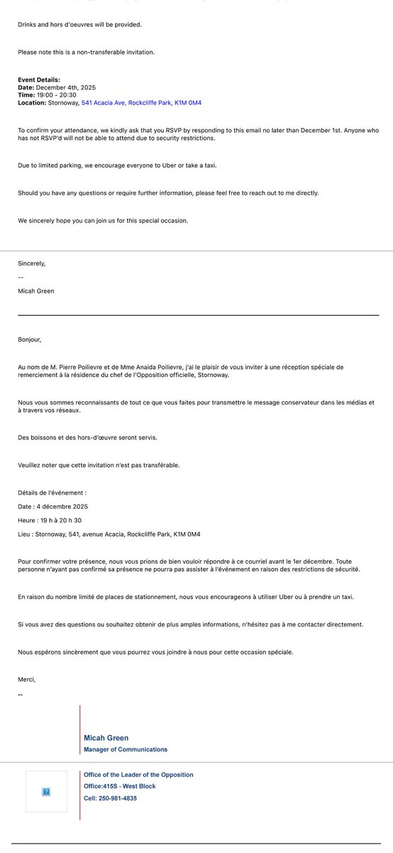 Not only did some of your favourite Conservative influencers get talking points before the Calgary convention some were invited to a private meet-and-greet with <a href="/PierrePoilievre/">Pierre Poilievre</a> in December prior to the convention. 

And yes, the emails came from a House of Commons staffer, doing