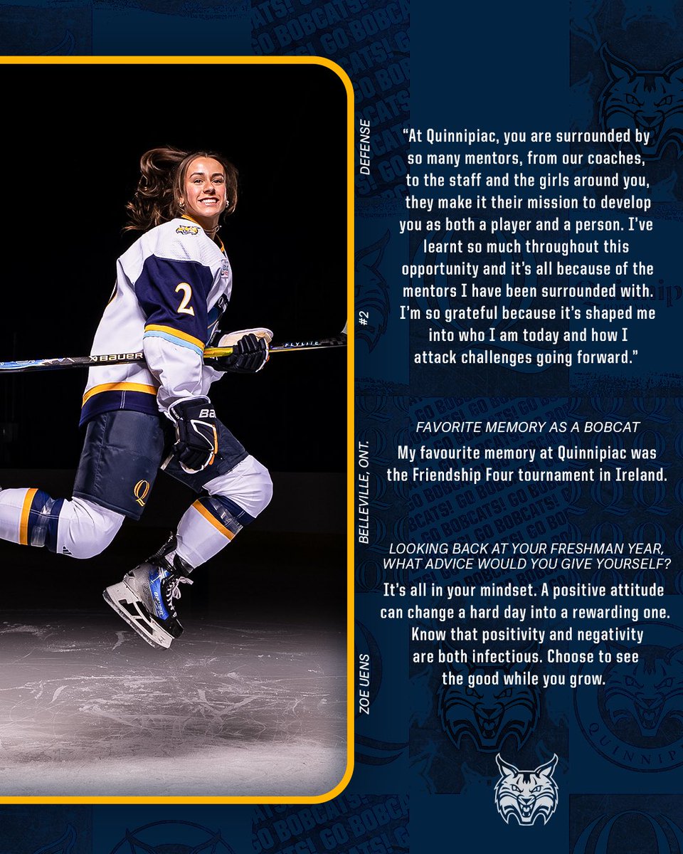 QU_WIH's tweet photo. Today’s Senior Spotlight: assistant captain #2 Zoe Uens 💙

#BobcatNation x #NCAAHockey https://t.co/rZDUwrvhKz