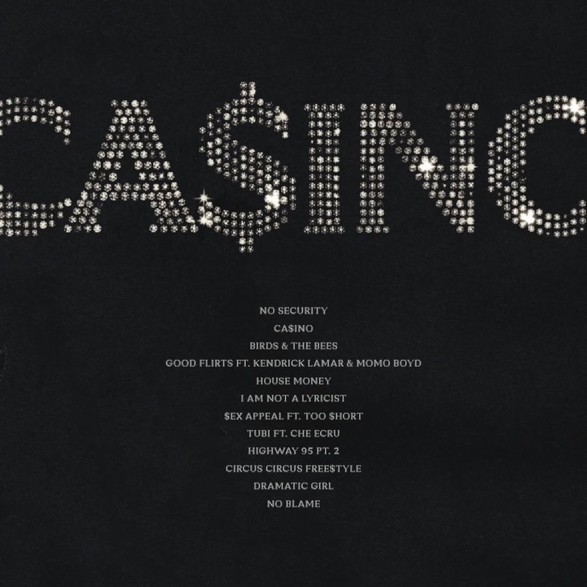 ModernNotoriety's tweet image. BABY KEEM
'CA$INO'
OFFICIAL TRACKLIST

🗓️ FEBRUARY 20TH

1. NO SECURITY
2. CA$INO
3. BIRDS &amp;amp; THE BEES
4. GOOD FLIRTS FT. KENDRICK LAMAR &amp;amp; MOMO BOYD
5. HOUSE MONEY
6. I AM NOT A LYRICIST
7. SEX APPEAL FT. TOO SHORT
8. TUBI FT. CHE ECRU
9. HIGHWAY 95 PT. 2
10. CIRCUS CIRCUS…
