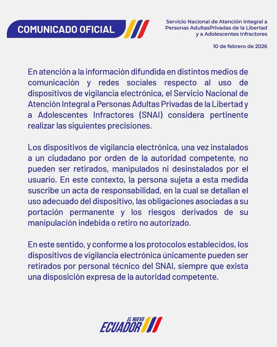 Christianpuent's tweet photo. En el #CasoTripleA ya conocíamos el “diferir”.

Ahora aparece el “se estaba cargando”.

@SNAI_Ec lo deja claro: grillete no se saca, no se manipula, no se desinstala. 

Las cautelares no son decorativas. Son obligatorias. https://t.co/EvVPcGdscG