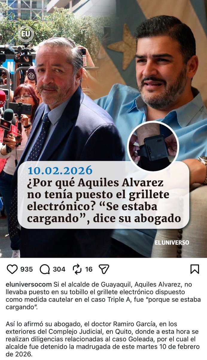 Christianpuent's tweet photo. En el #CasoTripleA ya conocíamos el “diferir”.

Ahora aparece el “se estaba cargando”.

@SNAI_Ec lo deja claro: grillete no se saca, no se manipula, no se desinstala. 

Las cautelares no son decorativas. Son obligatorias. https://t.co/EvVPcGdscG