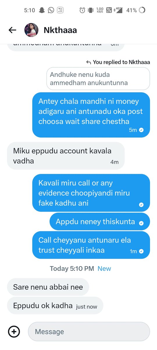 @nikithaa_reddy vidu abbayii...chala mandhi dhaggara dabbulu tiskuntunnadu ammayi ani cheppi...
Inka chala mandhi ammayi anukuntaru " account report kottandi...! ".

Badhithulu : <a href="/_naga_surya_/">Naga Surya</a> ,<a href="/Sandyeditss/">SandY</a> inka vunnaru 😭