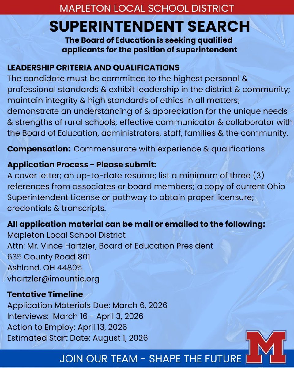 Please visit our website at mapletonmounties.org/40614_2  for full job posting.