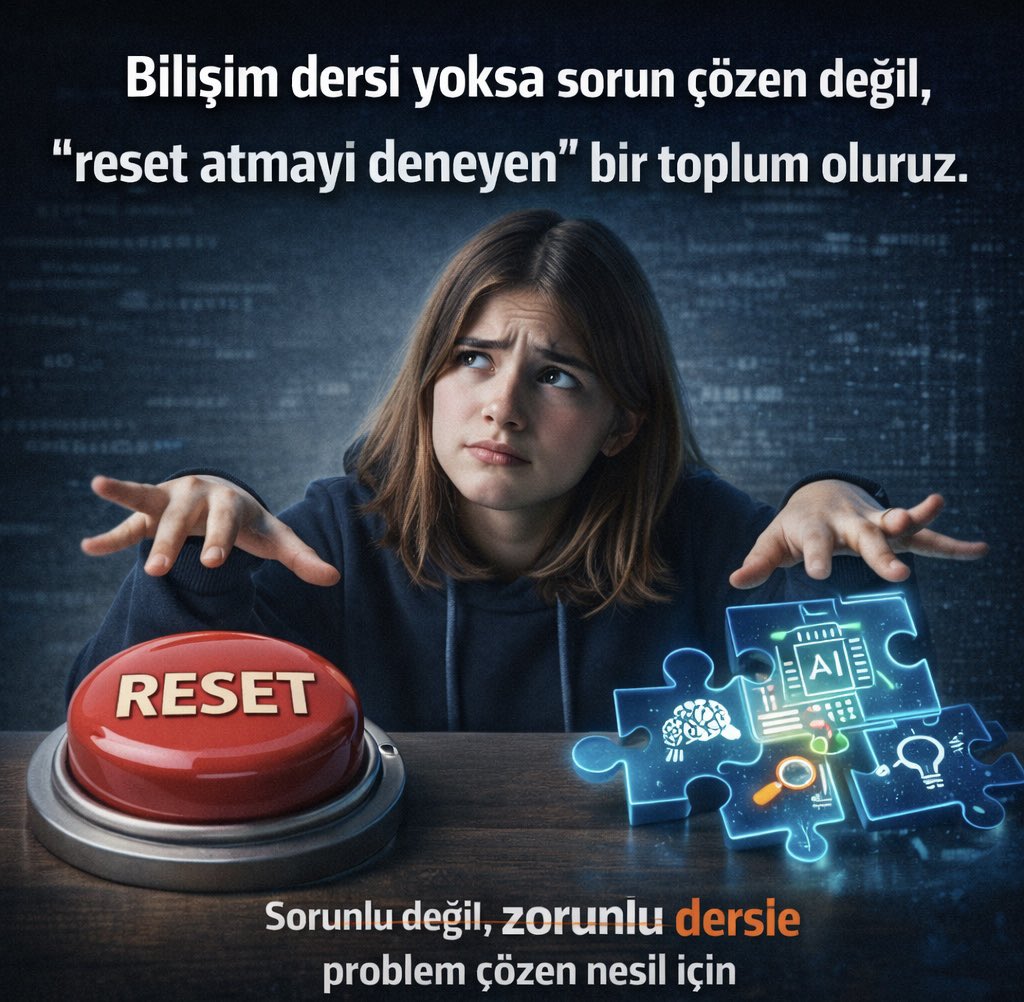Bilişim dersi yoksa sorun çözen değil, “reset atmayı deneyen” bir toplum oluruz. #HerSınıfaBilişimDersi #Maarif