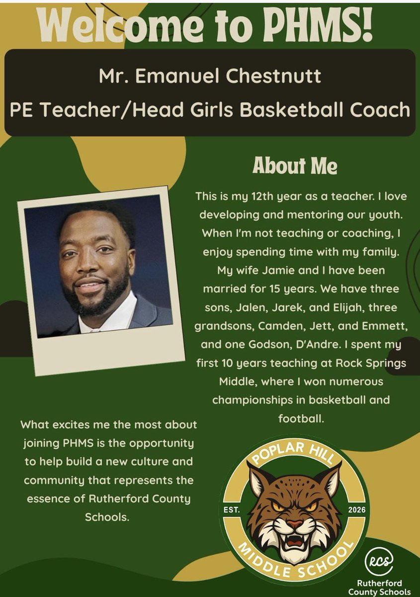 PHMS_Bobcats's tweet photo. Help us welcome Mr. Emanuel Chestnutt to PHMS! He will be joining us as a Physical Education Teacher and Head Girls Basketball Coach. Mr. Chestnutt brings energy, experience, and a passion for student success—both in the classroom and on the court. Welcome to the Bobcat family! https://t.co/Ebnxc5LAVX
