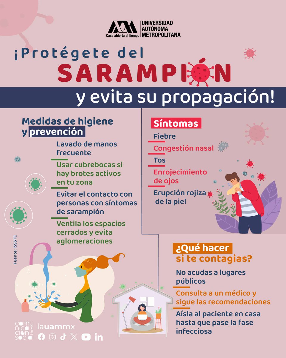 🤒 El sarampión es extremadamente contagioso. México cursa por un brote de casos. Pantera, recuerda que esta enfermedad puede causar complicaciones graves: neumonía, encefalitis y, en algunos casos, la muerte.

💉 ¡Protégete! ¡Vacúnate!

#SoyUAM #UAMResponsable #Sarampión