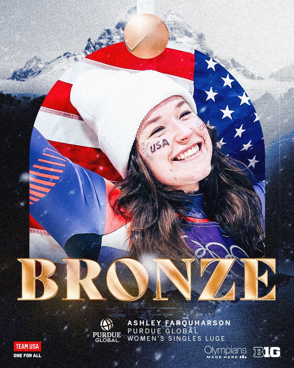 bigten's tweet image. Bringing home bronze!

Congratulations to @purdueglobal's Ashley Farquharson on winning Olympic bronze in women's singles luge. 

#OlympiansMadeHere