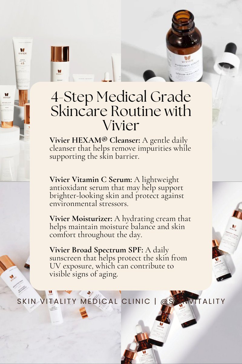 A streamlined, medical-grade routine ✨
Cleansing, antioxidants, hydration, SPF — consistency matters.
Results vary by skin type.
📌 Book a complimentary consultation.
#Vivier #SkinHealth