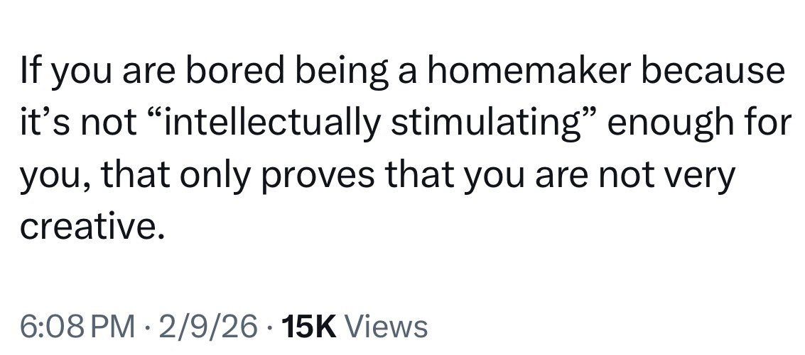 I’m getting really tired of the mom/housewife side of Twitter. There is so often a tone of superiority that gets so grating in a lot of the discussions I see. Yeah, maybe someone ISN’T a very creative person or they’ve never really had a version of homemaking that allows for