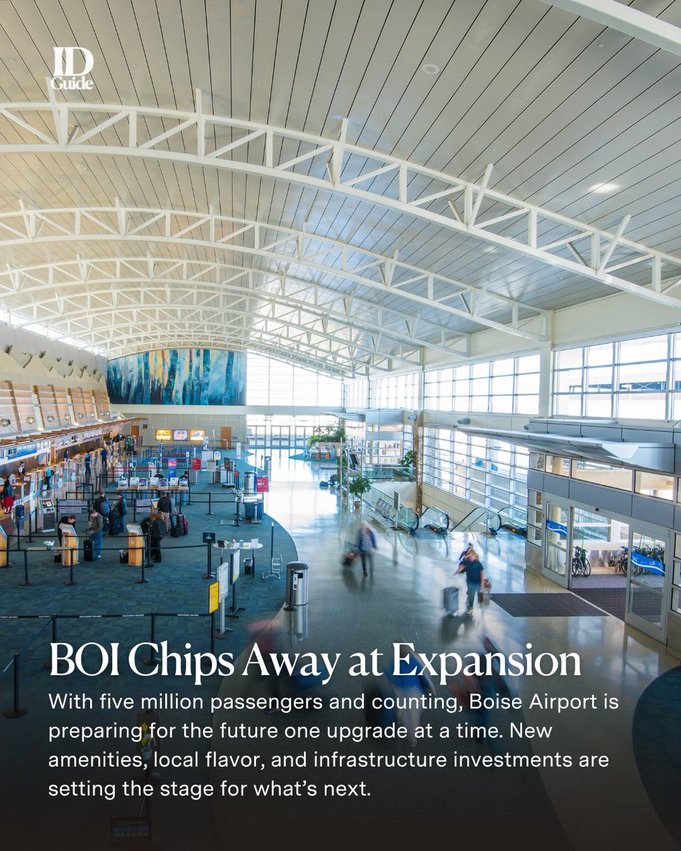 idguideofficial's tweet photo. With record passenger traffic, Boise Airport is preparing for what’s next. ✈️
From new local shops and public art to long-term expansion plans, change is taking shape.
Read the full article here: https://t.co/x1E7RttViC
#IDGuide #BoiseAirport #BOIExpansion #ThisIsIdaho https://t.co/HayN4w3JD2