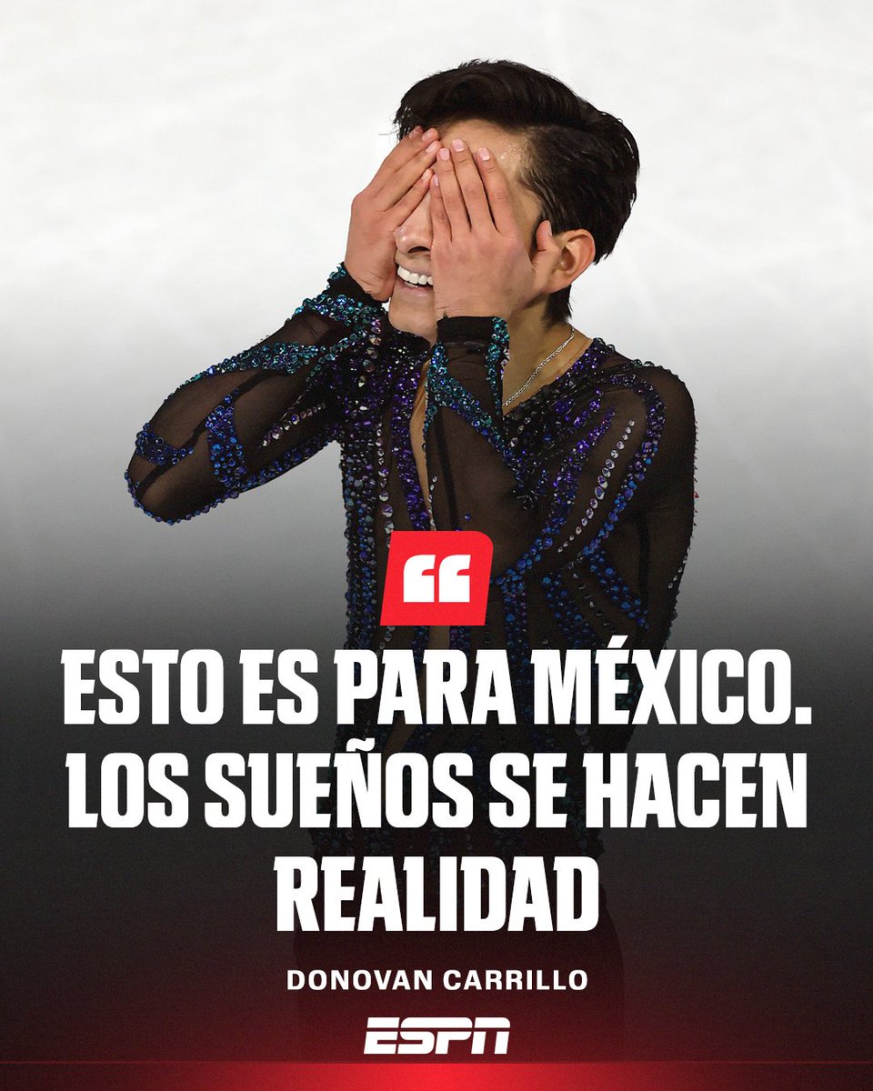 ESPNmx's tweet photo. 🥹 La emoción de Donovan Carrillo después de cumplir su más grande sueño en el patinaje artístico.

"ESTO ES PARA MÉXICO" 👏 https://t.co/HdkwFYjQ3D