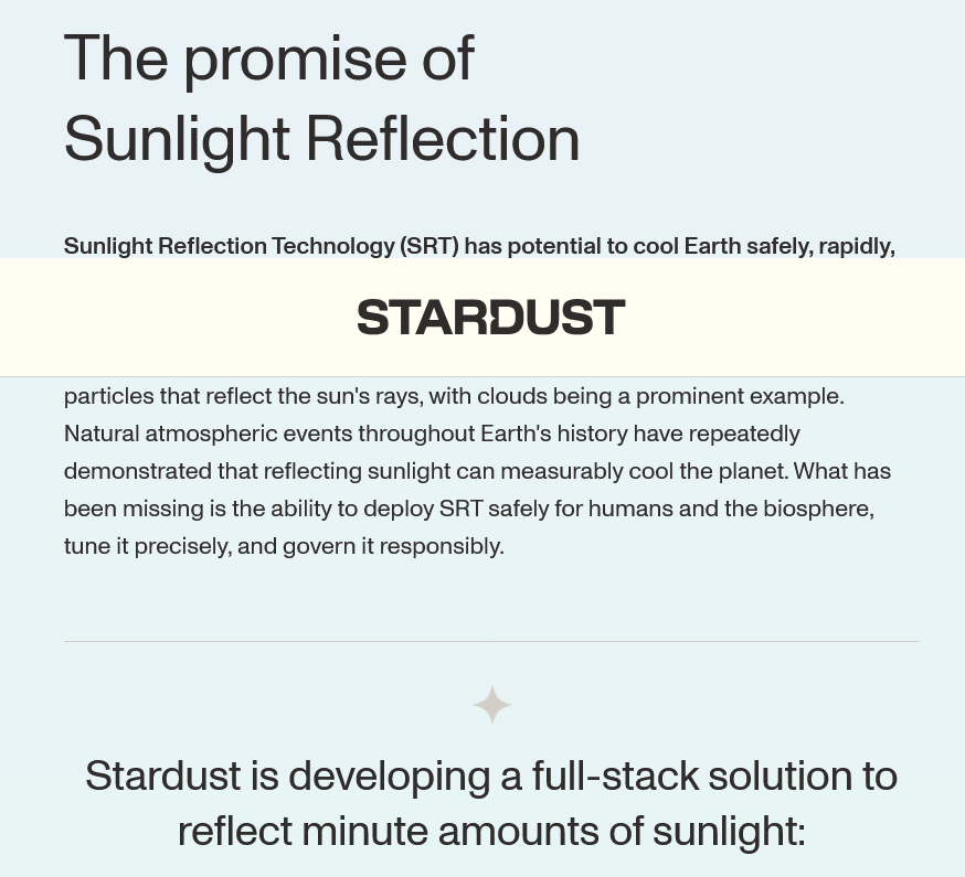 SpacemamaMaya's tweet photo. #stardustsolutions #GeoEngineering
Particles made from naturally occurring, human-safe materials
High-altitude deployment systems
Real-time atmospheric monitoring
A safe,measurable, adjustable, and fully reversible system to stabilize Earth’s temperature
https://t.co/lsklHy1Sc3 https://t.co/QcCKvOcw7q