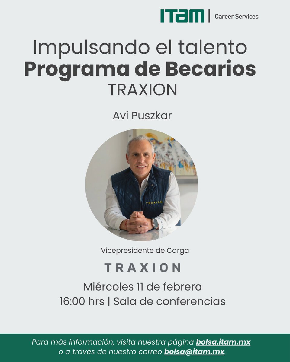 ITAM_mx's tweet image. #CareerServices | Conecta tu talento con el futuro de la movilidad y logística 🚛

La Traxión, en conjunto con la Oficina de Career Services del ITAM, te invita a su Sesión de Reclutamiento Presencial, una oportunidad para conocer de primera mano sus áreas de desarrollo