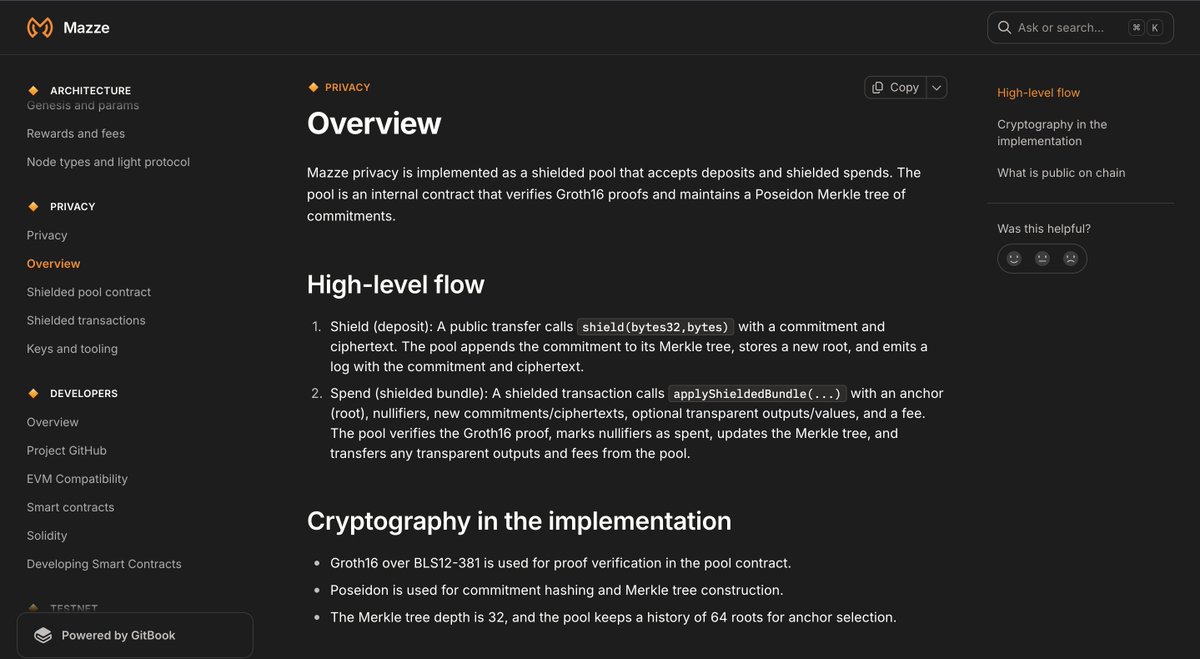 The new Privacy section in our docs has been updated with several new sub-sections, just in case you missed it. 

Everything is current as of now. 

Take a look to see how we’re evolving privacy on MAZZE and what’s coming next.

🔗 linktr.ee/mazzelabs
