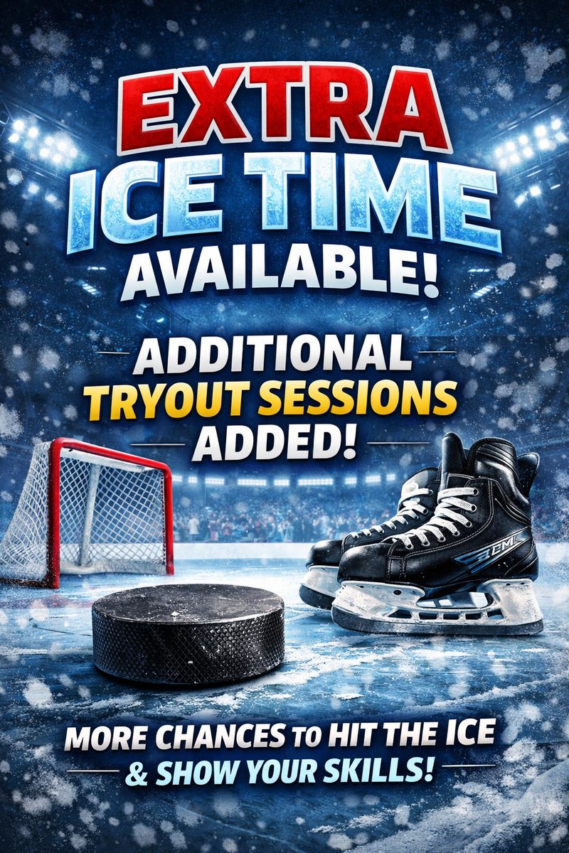 Extra ice just dropped for tryout season.

We added additional tryout sessions so you’ve got more chances to get on the ice, get seen, and feel ready when it counts. Spots can go quick, so grab yours now through the site/booking link.
.
.
.
#hockeytryouts #youthhockey