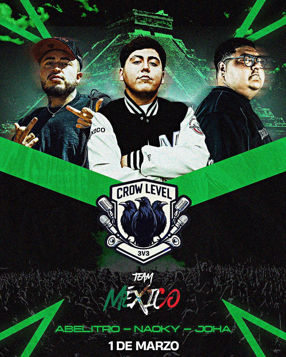 𝗧𝗲𝗮𝗺 𝗠𝗲́𝘅𝗶𝗰𝗼: 𝗔𝗯𝗲𝗹𝗶𝘁𝗿𝗼, 𝗡𝗮𝗼𝗸𝘆 𝘆 𝗝𝗼𝗵𝗮 🇲🇽

Estos son los freestylers encargados de representar la bandera mexicana

Los esperamos el 1 de marzo a las 6:30 (CDMX) en nuestro servidor de Discord

↪️ discord.gg/pgwu9e3gXV

#CrowLeague3v3