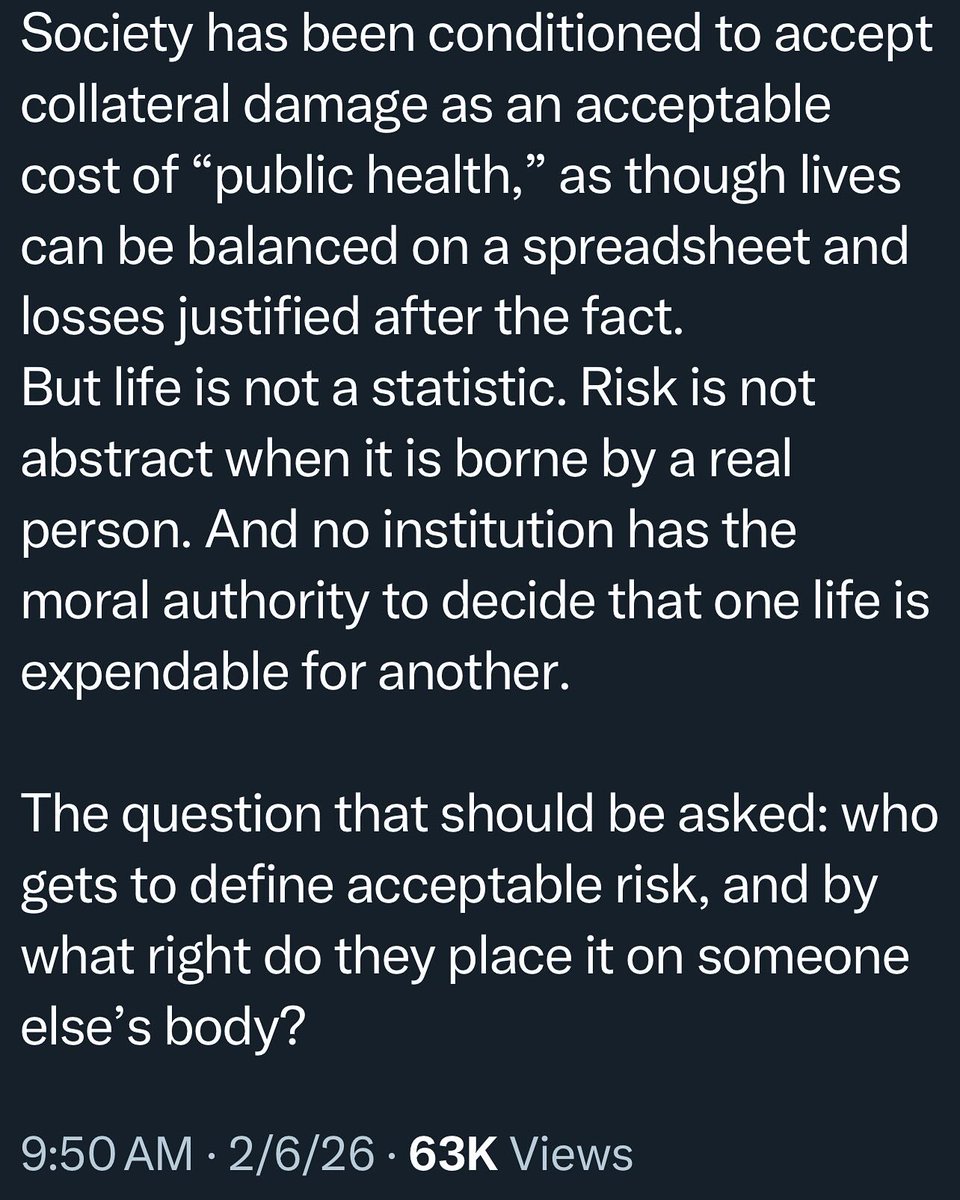 The greater good?  Except when a person is injured or killed by a vaccine. Morality marketing is as coercive and unethical as mandates on vaccination. It is absurd.  Thank you @AndrewKaufmannMD for this brilliant perspective.