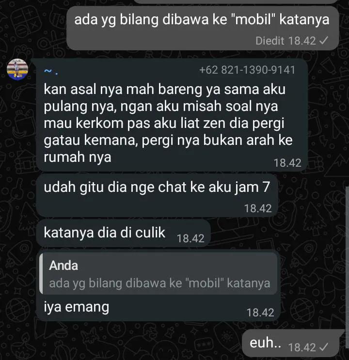 PENGUMUMAN ORANG HILANG
Telah hilang seorang anak
Nama: Zain Ahmad Abdul Qudus
Usia: 13 tahun
Siswa kelas 7 SMP 26 BDG
Terakhir terlihat Senin, 09 Februari 2026
Keterangan:
Meninggalkan rumah untuk berangkat sekolah
Menggunakan seragam SMP (baju putih, celana biru panjang)
Hingga