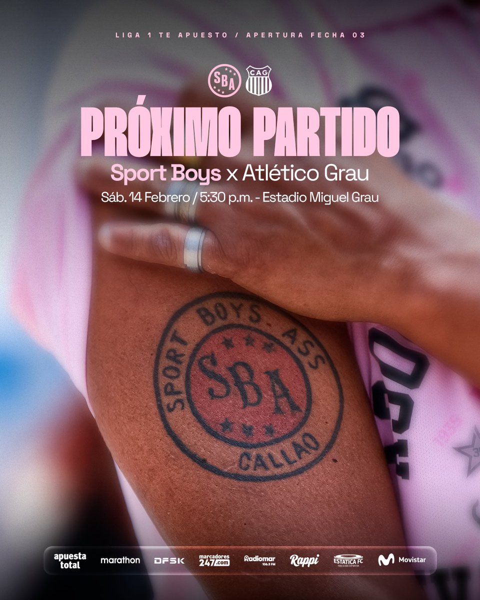 🔜 PRÓXIMO PARTIDO ⚽️

🆚 Atlético Grau
🗓️ Sábado 14/02
🕐 5:30 p.m.
🏟️ Estadio Miguel Grau
📍 Callao

🎟️ Compra tus entradas en ticketmaster.pe/event/sba-vs-a… 🏟️

#VamosBoysTodaLaVida
