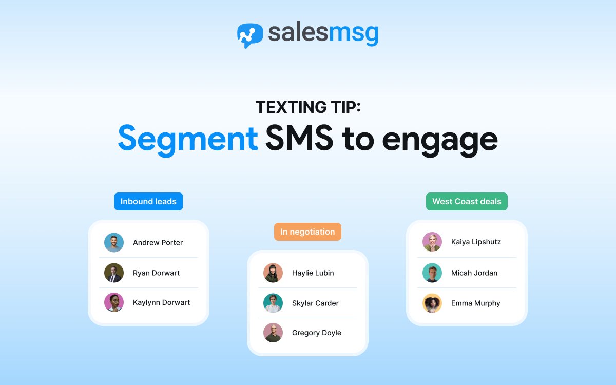 Not all leads are the same. Segment your SMS lists for targeted texts that actually get responses. 🎯 

Salesmsg makes it easy to segment by CRM data, deal stage, or custom fields. Higher engagement, better results.

Learn more tips - hubs.ly/Q042vyDr0