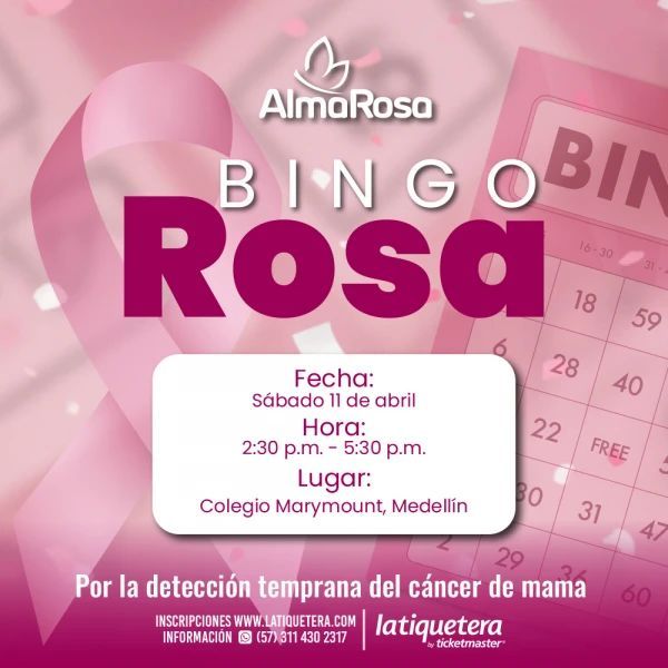 🎀✨ BingoRosa en Medellín ✨🎀
Por la detección temprana del cáncer de mama.
Disfruta una tarde de bingo con premios, sorpresas y mucha unión… mientras apoyas una causa que salva vidas.
Tu participación también es prevención. 💗

🎟️ Entradas en latiquetera.com