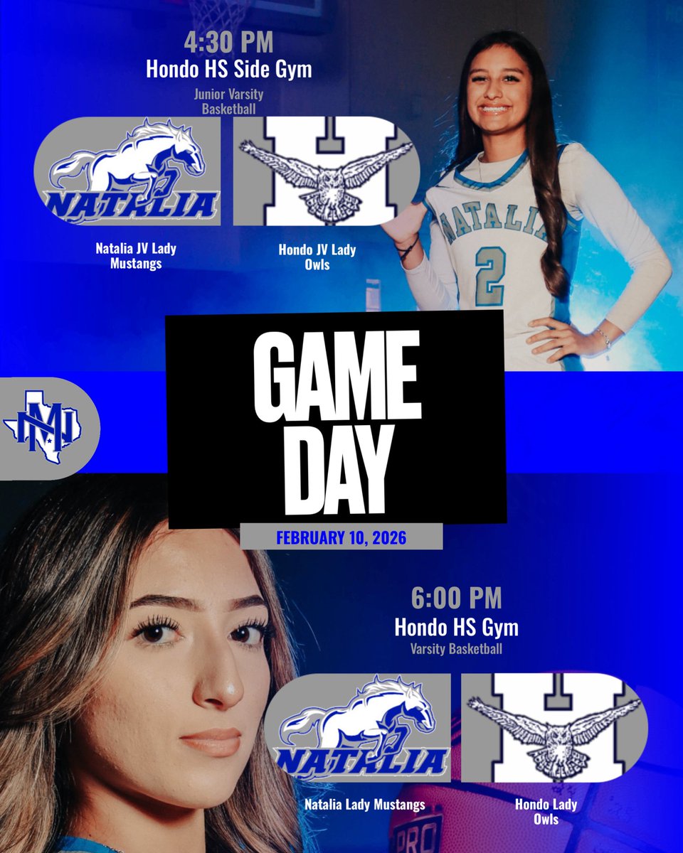 HoopsMustang's tweet photo. 🚨GAME DAY🚨
🏀Lady Mustangs Basketball
🆚Hondo
⏰JV-4:30pm | Varsity-6:00pm
📍Hondo HS Gym
The Lady Mustangs take on Hondo in our final game of the season. JV in the side gym. Varsity in the main gym. Come Support! Be Loud! Wear Blue! #ChampionshipCulture #TTP #WeAre #AllIn https://t.co/y3x6xrBzJj