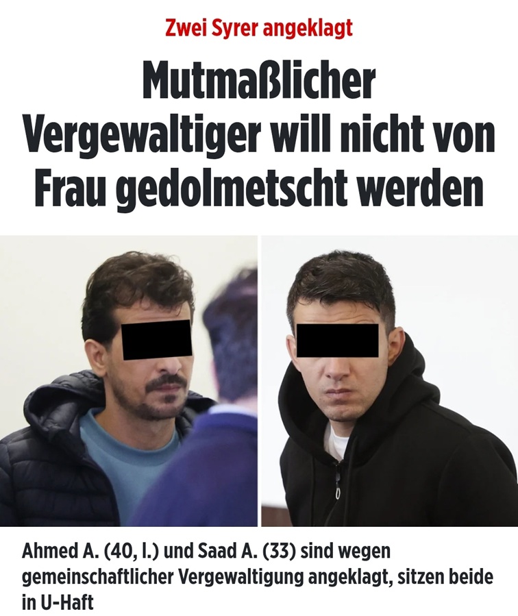 #Düsseldorf: Syrer Saad A. (33) und Ahmed A. (40) sowie ein weiterer Täter, der sich noch auf der Flucht befindet sollen eine 27-Jährige zu einem geparkten Auto gebracht und auf der Motorhaube vergewaltigt haben. #Prozess
bild.de/regional/duess…