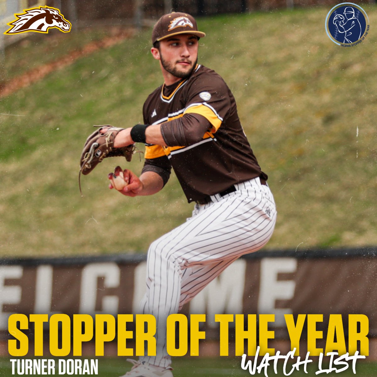 WMUBaseball's tweet photo. For the second straight year, Turner Doran has been named to the @NCBWA Stopper of the Year Watch List!

READ: https://t.co/rOdG0zMwpp

#BroncosReign https://t.co/QHw9W3YJc8