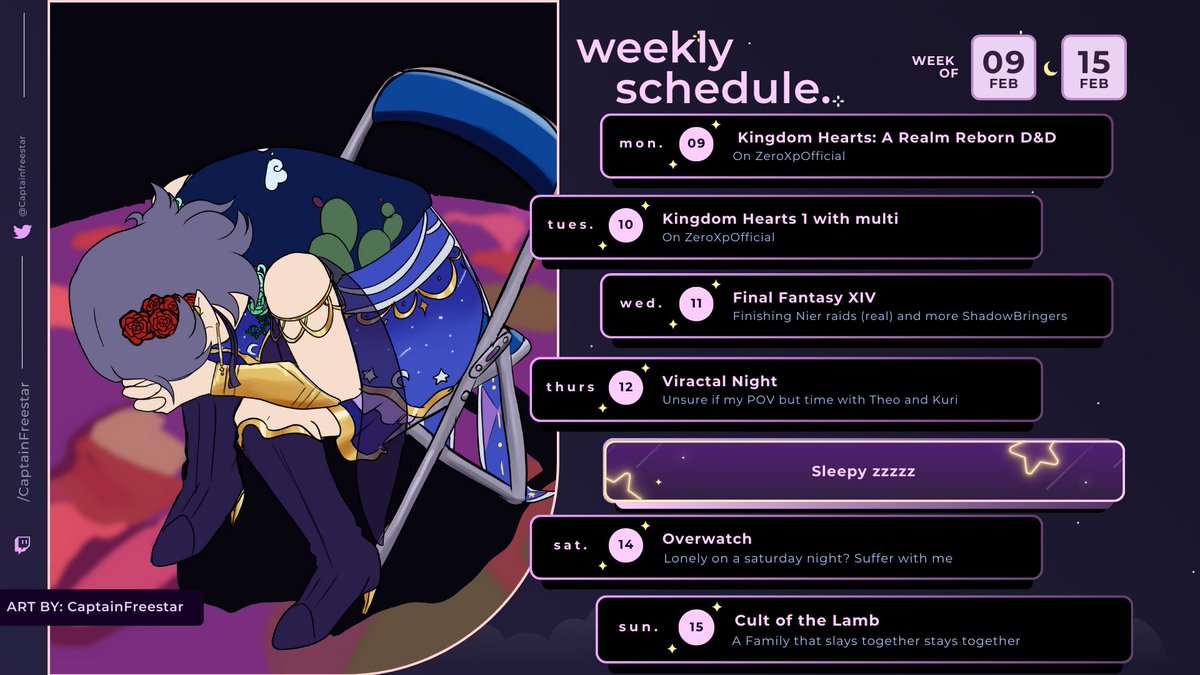 Hello hello it’s your weekly 

🌵 #GreenHouseHours 🌟 

Starting off the week with KH DnD and gaming with Zxp, then finally finishing Nier raids, date night with Kuri and Theo, back to my Overwatch roots, and finally more family time! See y’all soon!