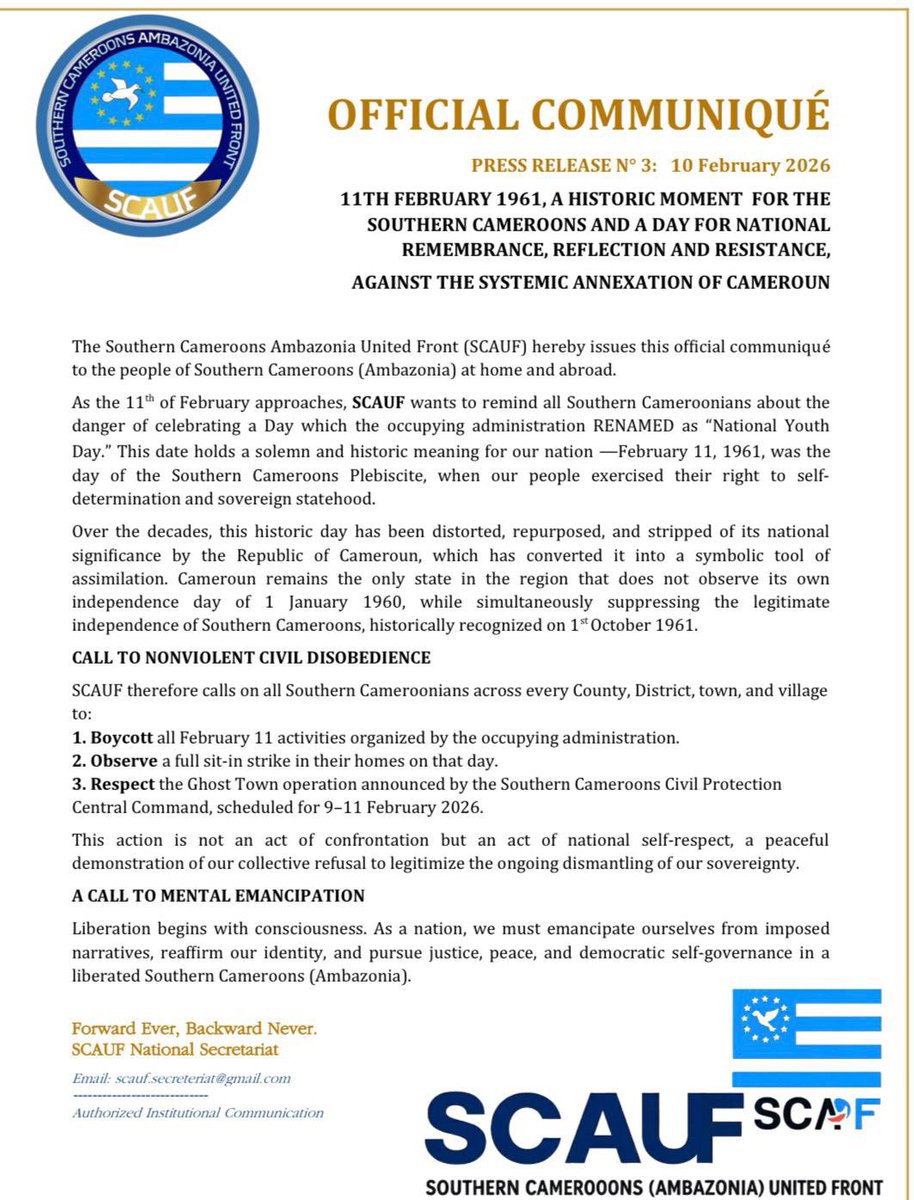 Southern Cameroons Ambazonia United Front-SCAUF tweet media