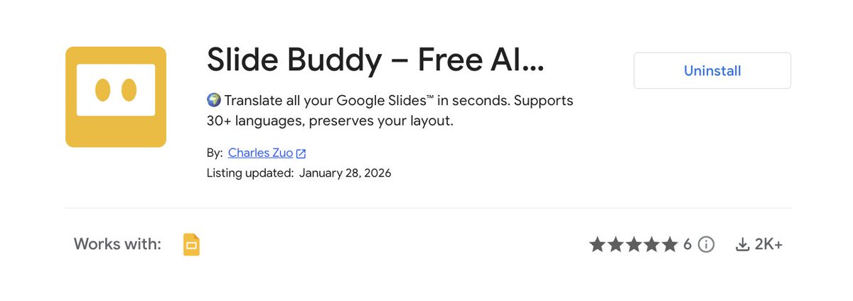 My first ever vibe-coded app just hit 2000+ downloads after 4 months. This is a Google Slides extension, an agent with just 3 translation tools, including translate the whole deck, the current slide, or a selected element.

I thought maybe 100 people would use it but I was wrong.