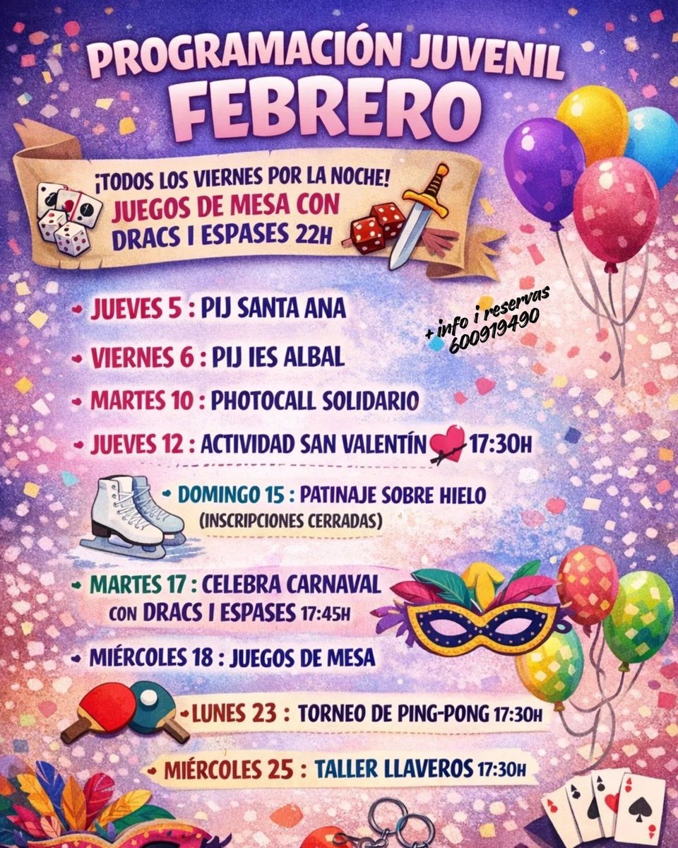 Vamos con la programación del <a href="/casalalbal/">Casal Jove Albal</a> donde estaremos divirtiéndonos todos los viernes por la noche con juegos de mesa y con una celebración especial por carnaval el Martes 17 🥳