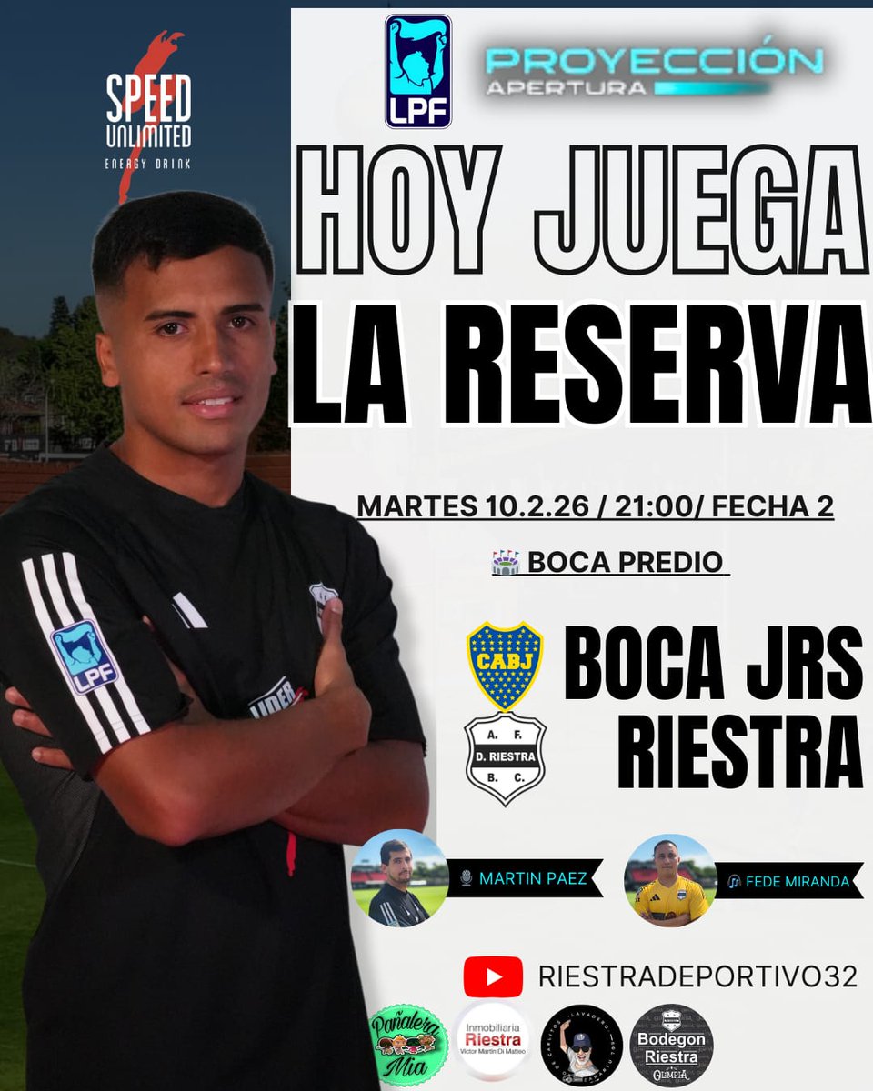 🏆PROYECCIÓN APERTURA

Hoy estaremos en el Boca Predio, para el partido entre #Boca y #Riestra, por la Fecha N°2 del torneo de reserva.

#VamosRiestra #RiestraDeportivo