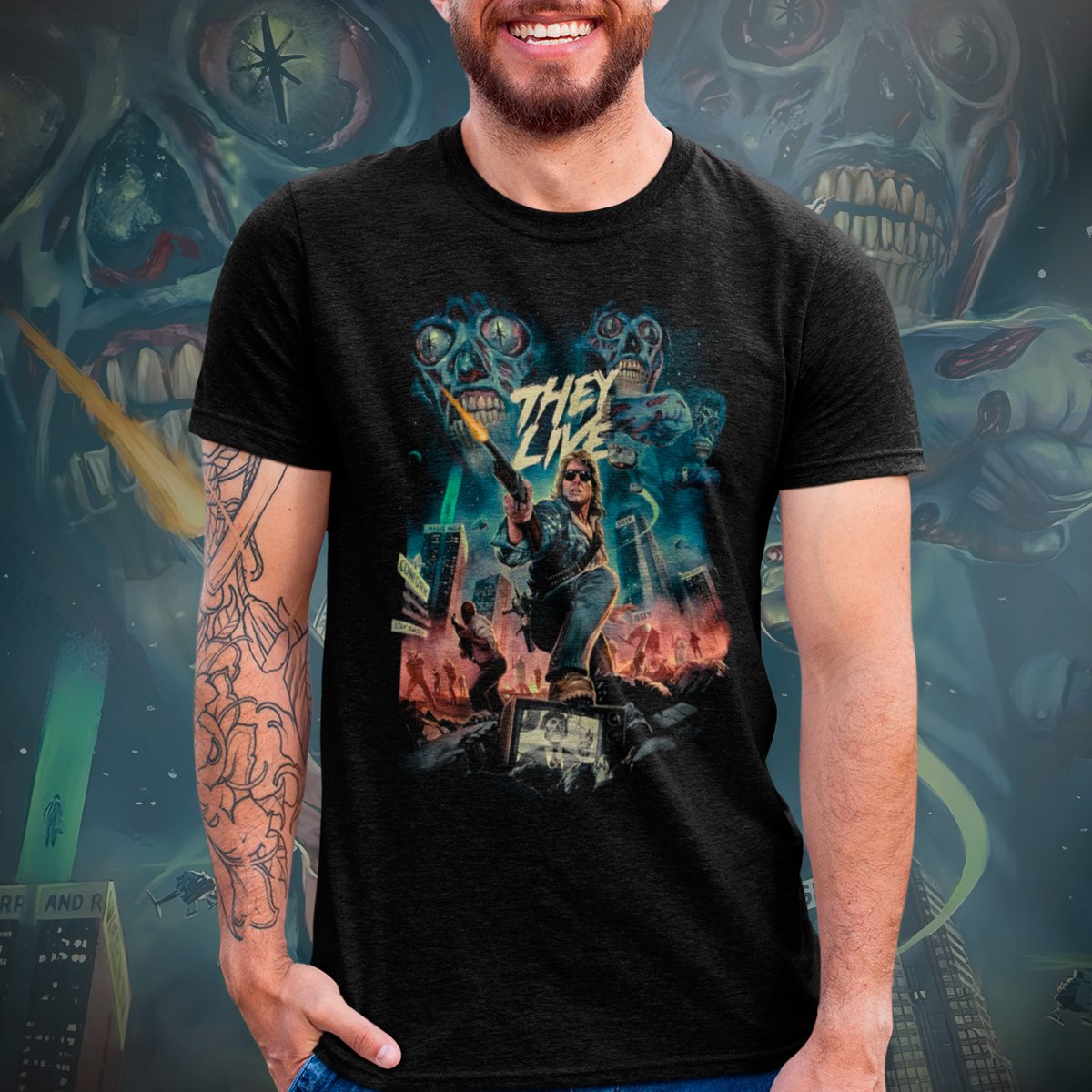 _fantasmagore's tweet photo. E já que você colocou os óculos e viu a real, que tal vestir a revolução?  Camisetas exclusivas de They Live na loja Brazuca Trash. Link na bio pra você sair por aí com a estética cult do filme estampada no peito. https://t.co/gWrQOqLkUt https://t.co/LtlHUiYeUz