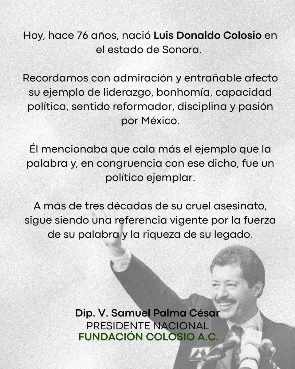 A 76 años de su nacimiento, Luis Donaldo Colosio sigue siendo una referencia viva de liderazgo, congruencia y compromiso con México.
Su palabra y su ejemplo trascienden el tiempo.

#LuisDonaldoColosio
#LegadoColosio
#FundaciónColosio