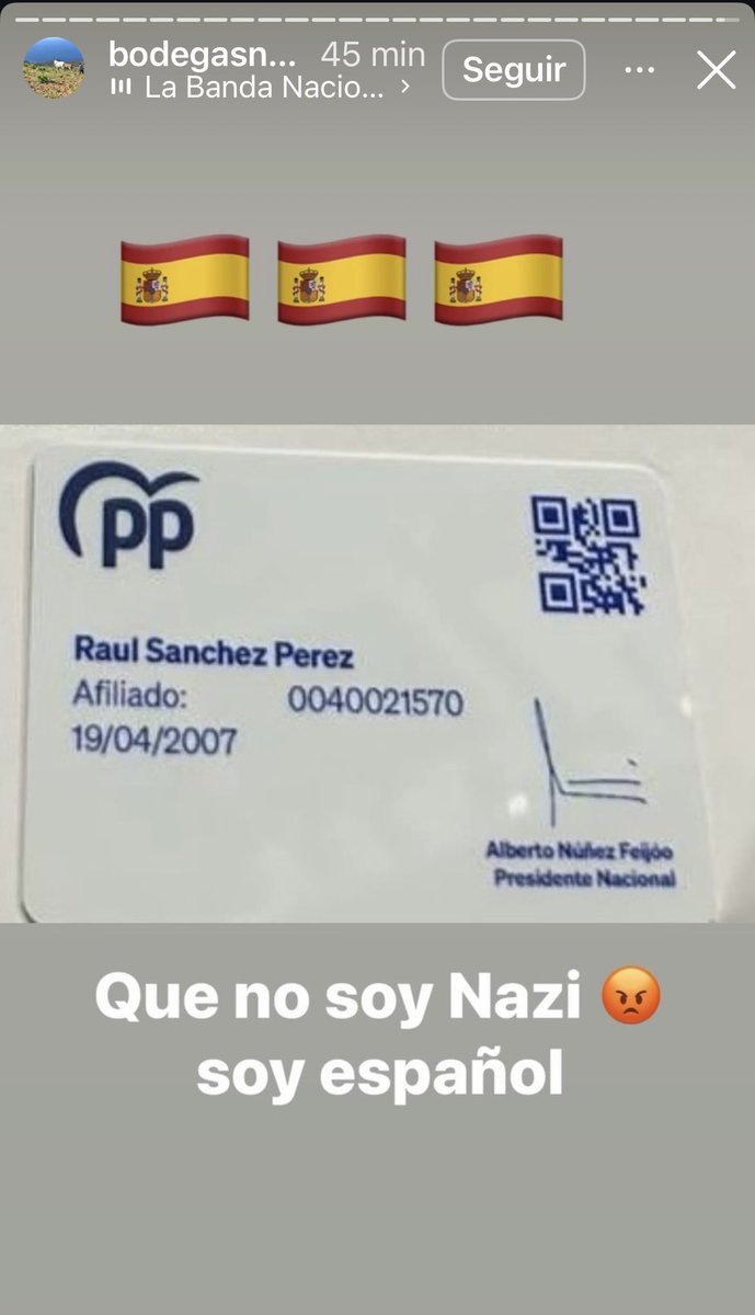 ❗️ÚLTIMA HORA: Después de vestirse con el uniforme de Núcleo Nacional, anunciar un acto, realizar el saludo fascista y atacar a personas por su color de piel, el neonazi de Almería Raúl Sánchez asegura que no es nazi y publica una foto de su carnet de afiliación al PP😵‍💫