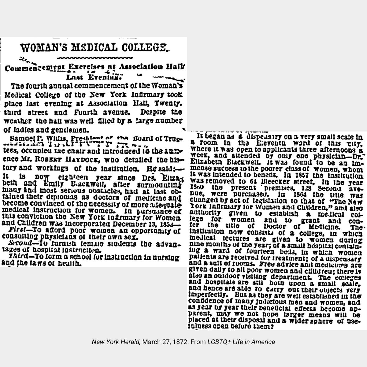 "Drs. Elizabeth and Emily Blackwell, after surmounting many and most serious obstacles...obtained their diplomas as doctors of medicine and become convinced of the necessity of more adequate medical instruction for women." 
Learn more: ow.ly/BeCl50YcfEC

 #WomenInScience