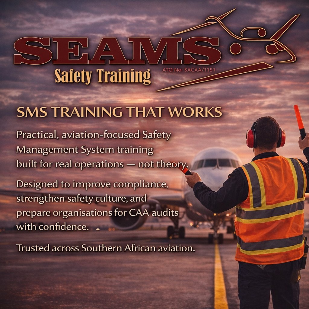 AviationAudit's tweet photo. SEAMS SAFETY TRAINING

Practical Safety Management System training designed for real aviation operations — not theory.
Built to improve compliance, strengthen safety culture, and prepare organisations for CAA audits with confidence.

Trusted across Southern African aviation. https://t.co/F8IShioRKw