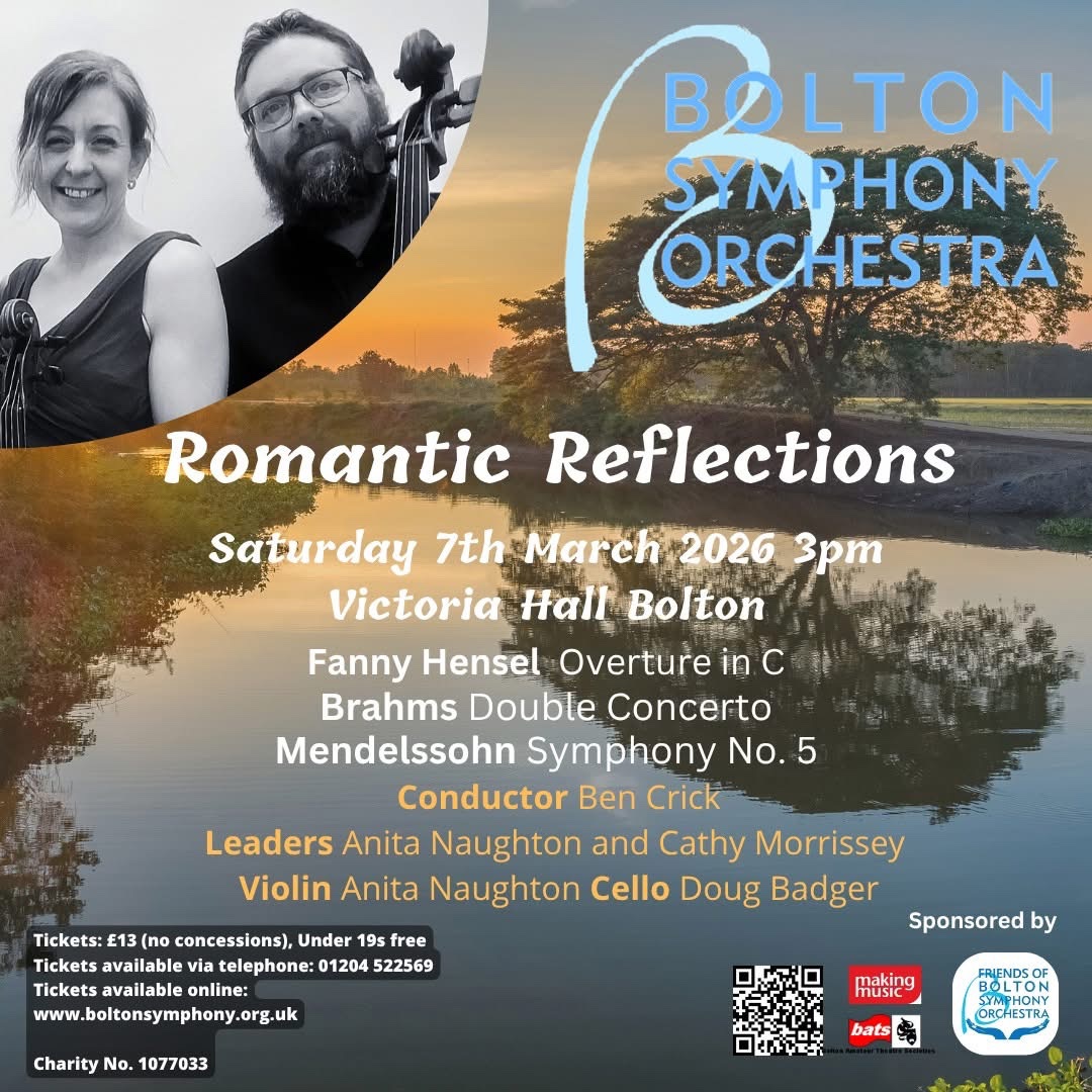 BoltonSymphony's tweet photo. #Concert 7th March 3pm @vichallbmm. Romantic Reflections. Beautiful music in the afternoon! Brahms, Mendelssohn and Hensel. #Violin #Cello #Bolton @BoltonFM @VisitBolton @boltoncouncil @BoothsMusic @BoostingBolton https://t.co/Z3llLS1iBR