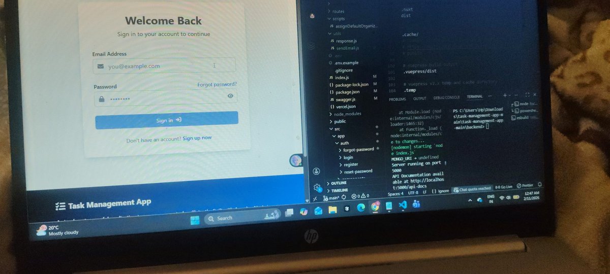 jugaadcode55724's tweet photo. Wrapping up today with executing my task management app
- fixed all the errors 
- errors related to mongodb connection, login page , forgot password, reset password, mail connection - SMTP..
Will deploy it tomorrow on vercek and GitHub.
What did u guys build?
#letsconnect https://t.co/akuzYlz2fh