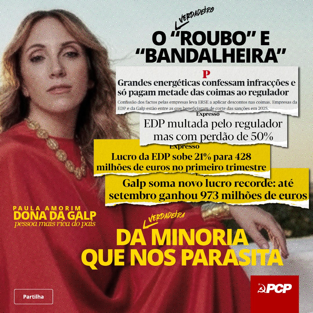 pcp_pt's tweet photo. E tu, quando tens uma multa, também te fazem um desconto de 50% porque o salário não chega ao fim do mês? 🤷‍♂️

Grandes empresas — muitas delas privatizadas — de sectores que deviam estar sob controlo democrático, recebem descontos em coimas por incumprimento de regras, alegando “dificuldades” financeiras.
Dificuldades essas que coexistem com milhões (e milhões) de euros de lucros, ano após ano. 💸

Entretanto, dizem-te que não é possível aumentar salários.
Os acionistas riem-se.

O capitalismo funciona, mas não para ti.