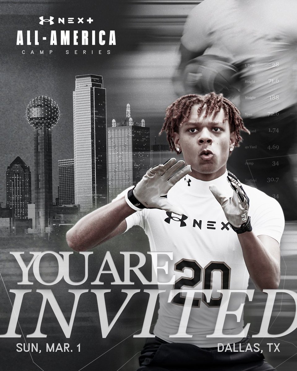 Thank you <a href="/GHamiltonOTF/">Gerry Hamilton</a> I am very honored and blessed to receive an invite to compete the UA All American Camp in Dallas TX 🔥 <a href="/KoachMak/">Corey McDonald M.S Ed.</a> <a href="/CoachHitchens1/">Charles Hitchens</a> <a href="/CoachShavers/">Marcus Shavers</a> <a href="/Coach_Weilnau/">Trammell Weilnau</a>