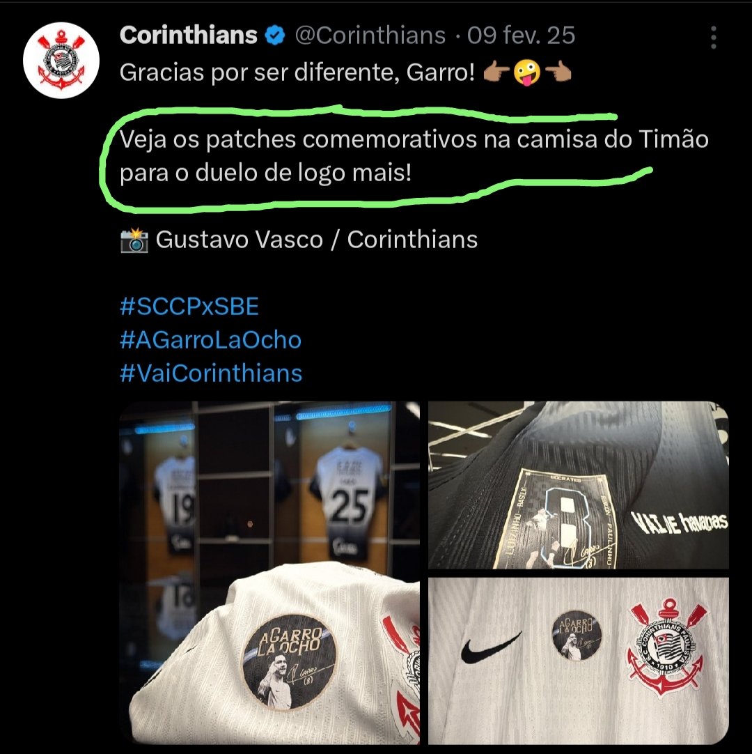 oledopalmeiras's tweet photo. Corintianos: "Meu rival está comemorando 3 pontos como se fosse título..."

Realidade: Ano passado usaram patch no uniforme comemorando a boa ação do Garro em usar a 8, e ceder a 10 pro holandês escorregão.

Menos, por favor. Menos. https://t.co/lMtAoNUY1M